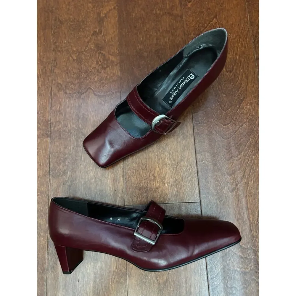 Vintage Etienne Aigner Women's Oxblood Leather Mary Jane Buckle Heels, Size 8
